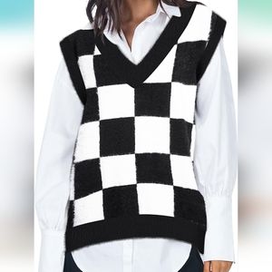 Wednesday Addams Checkered Fuzzy Vest
